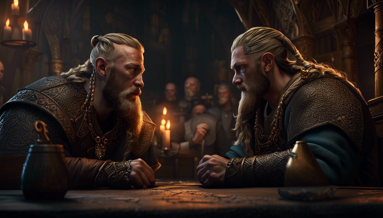 Viking warrior and a Christian monk are having a philosophical discussion