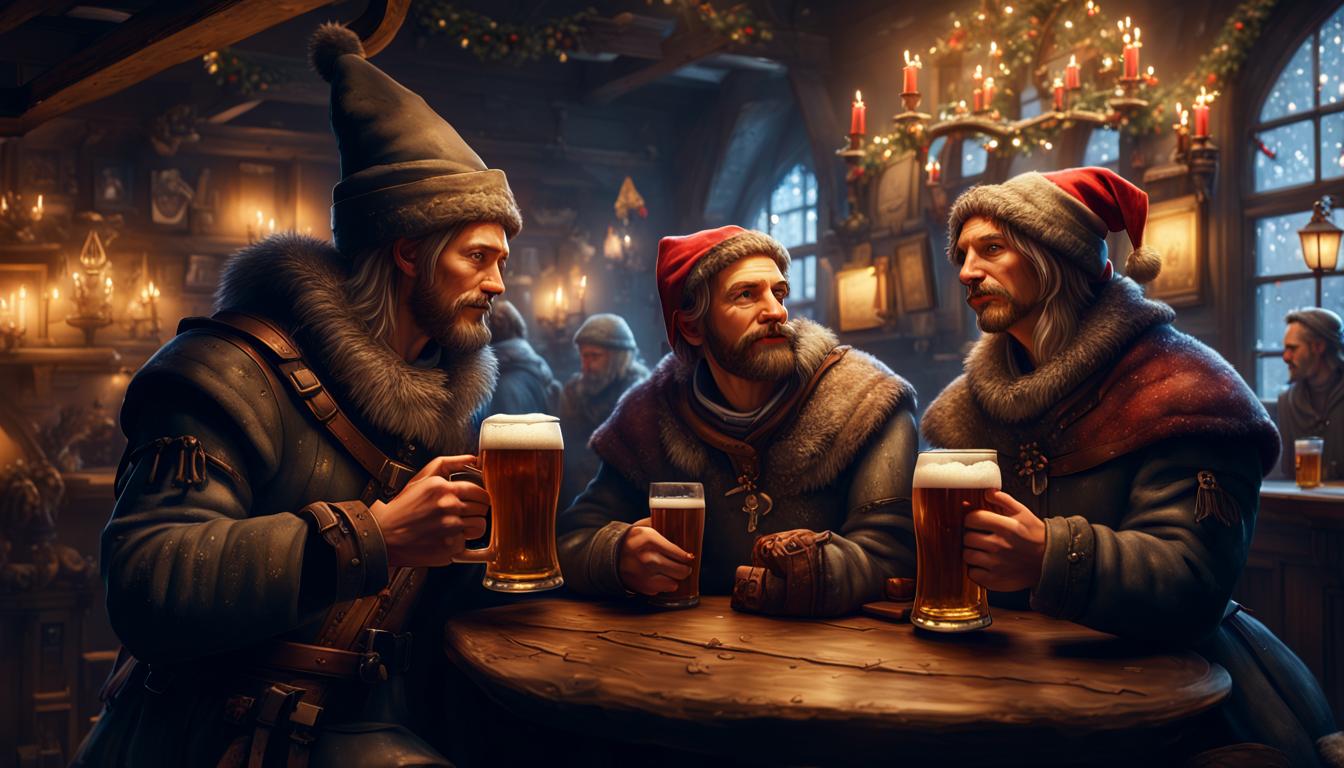 Friends are having a blast in a pub during Christmass holiday